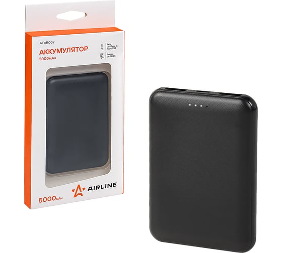 Внешний универсальный аккумулятор Airline 5000мАч: 2xUSB 5V/2A, Type-C AEAB002