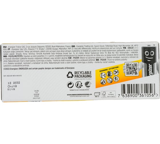 Батарейка Energizer Industrial AA/LR6 (EN91, AM3) 10шт. Alkaline 7638900361056