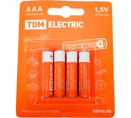 Элемент питания TDM LR03 AAA Alkaline 1,5V BP-4 SQ1702-0006