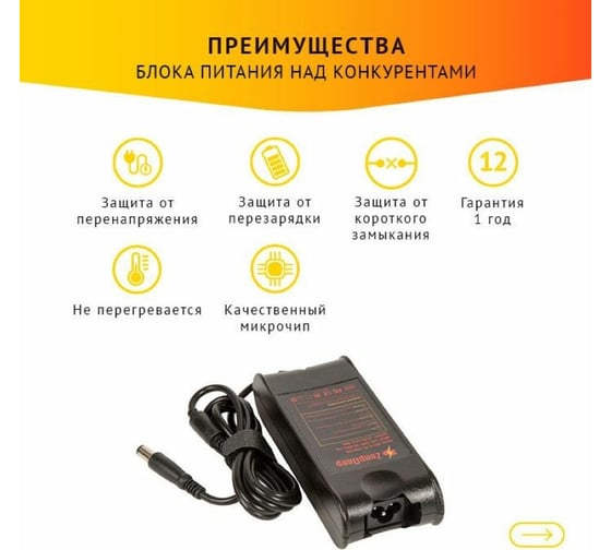 Блок питания для ноутбука Dell Inspiron ZeepDeep 19.5V 4.62A, 90W с кабелем, штекер 7.4x5.0 780235