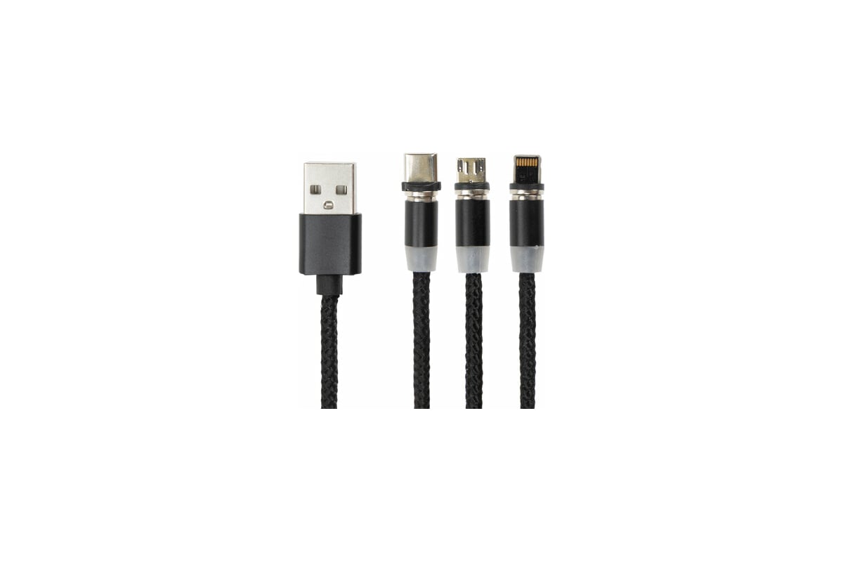 Магнитный кабель SONNEN для зарядки 3в1 USB 2.0-Micro USB/Type-C/Ligtning,  1м, черный 513561 - выгодная цена, отзывы, характеристики, фото - купить в  Москве и РФ