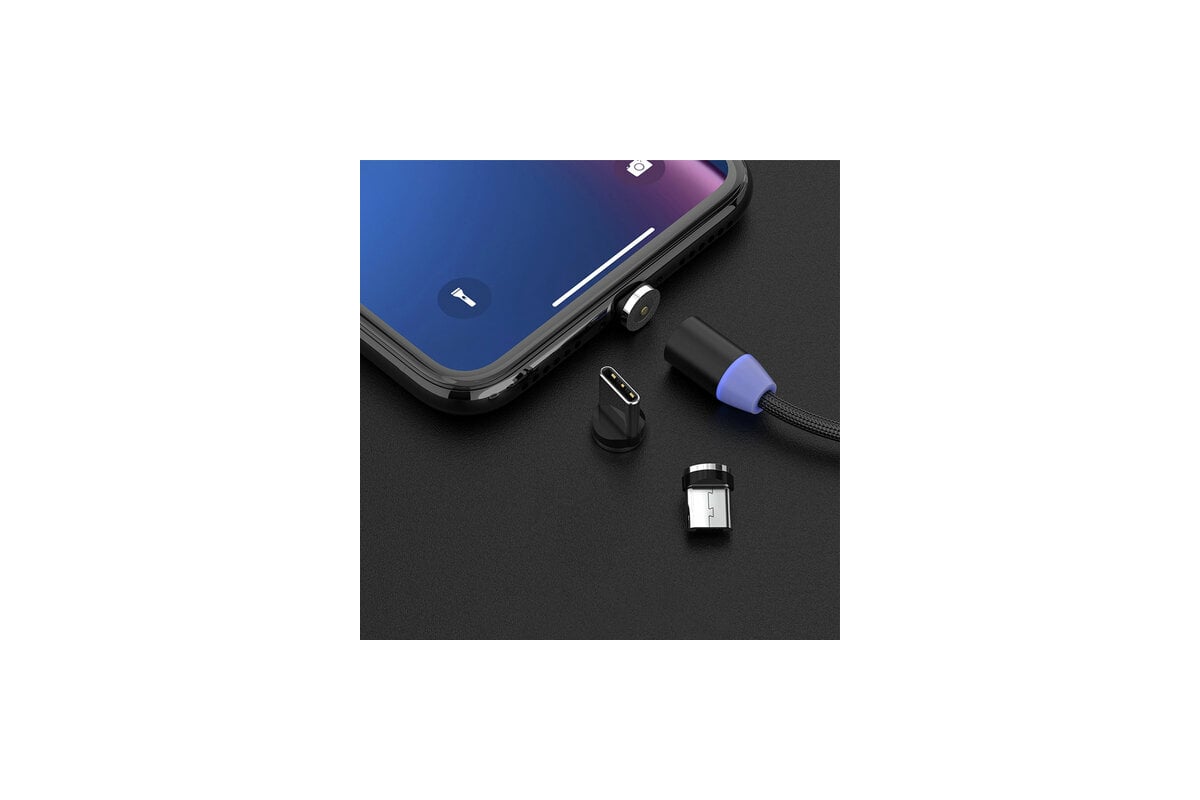 Магнитный кабель SONNEN для зарядки 3в1 USB 2.0-Micro USB/Type-C/Ligtning,  1м, черный 513561