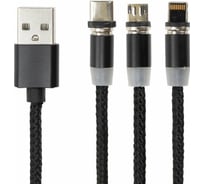 Магнитный кабель SONNEN для зарядки 3в1 USB 2.0-Micro USB/Type-C/Ligtning, 1м, черный 513561