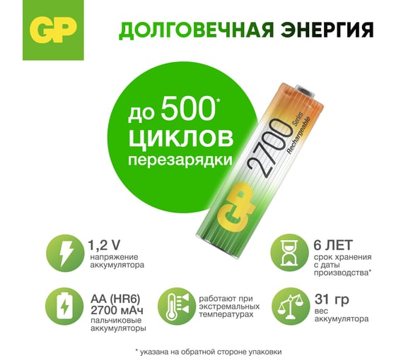 Акк. Бат. аа пальчиковые GP  hr6 2700 mah/мач ni-mh 18 шт в упак 270AAHC-B18 270AAHC-B18 23948517
