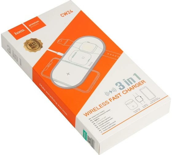Беспроводная зарядка Hoco CW24 Handsome 3 в 1 wireless fast charger, белый 843974