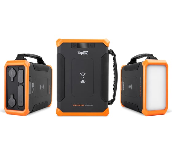 Внешний аккумулятор TopOn 96000mah dc 84w, type-c pd 60w, 2 usb qc3.0 18w, qi 10w, 2 авторозетки 180w, фонарь, защита от брызг, lifepo4 TOP-X100PRO