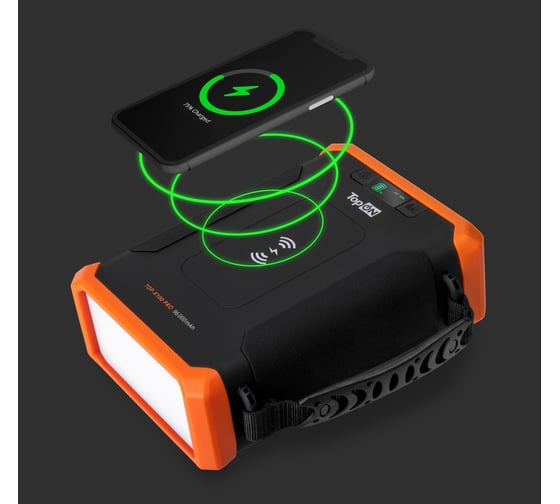 Внешний аккумулятор TopOn 96000mah dc 84w, type-c pd 60w, 2 usb qc3.0 18w, qi 10w, 2 авторозетки 180w, фонарь, защита от брызг, lifepo4 TOP-X100PRO