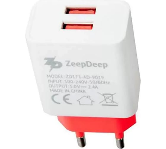 Зарядное устройство ZeepDeep EnergyPlug 2 USB X 2.4A 802075 23550561