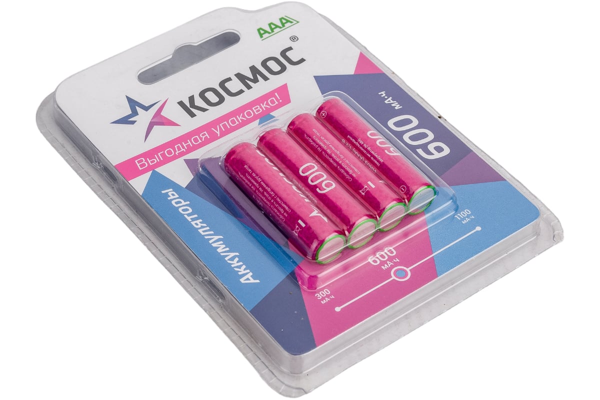 Аккумулятор КОСМОС 600мАч R03 NiMH 4BL, KOCR03NIMH600mAh4BL - выгодная ...