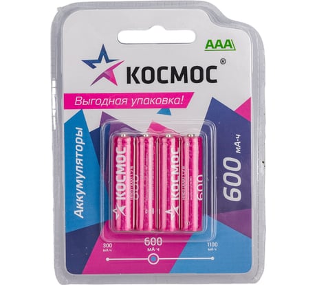 Аккумулятор КОСМОС 600мАч R03 NiMH 4BL, KOCR03NIMH600mAh4BL