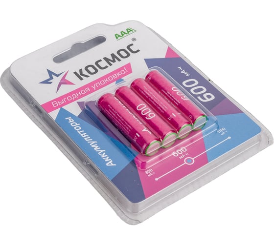 Аккумулятор КОСМОС 600мАч R03 NiMH 4BL, KOCR03NIMH600mAh4BL