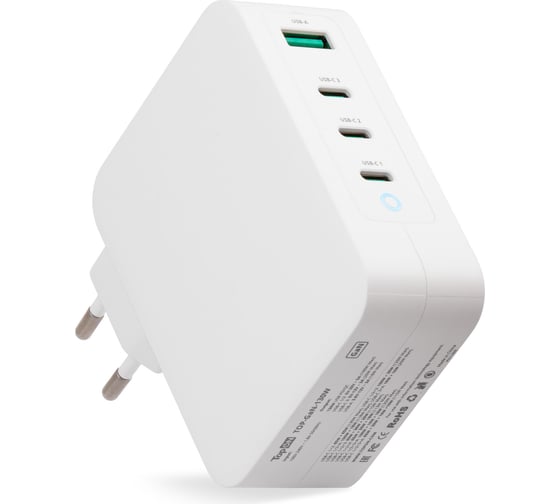 Блок питания TopOn GaN 130W 3 Type-C PD, PPS, USB QC Белый TOP-GaN-130W 1