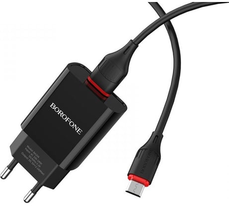 Сетевое ЗУ Borofone BA20A, 1хUSB-А + кабель AM-microBM, 1 м, черный 23752-BA20ABKM
