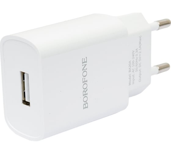 Сетевое ЗУ Borofone BA20A, 1хUSB-А + кабель AM-Type-C, 1 м, белый 23752-BA20AWT