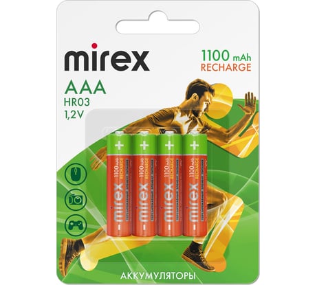 Аккумулятор Mirex Ni-MH HR03 / AAA 1100mAh 1,2V 4 шт блистер 23702-HR03-11-E4
