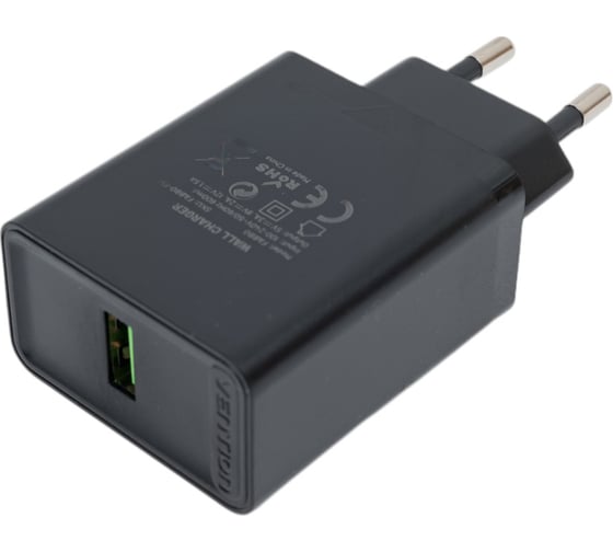 Сетевое зарядное устройство VENTION на 1 порт USB A QC 3.0, 2.4A, черный FABB0-EU