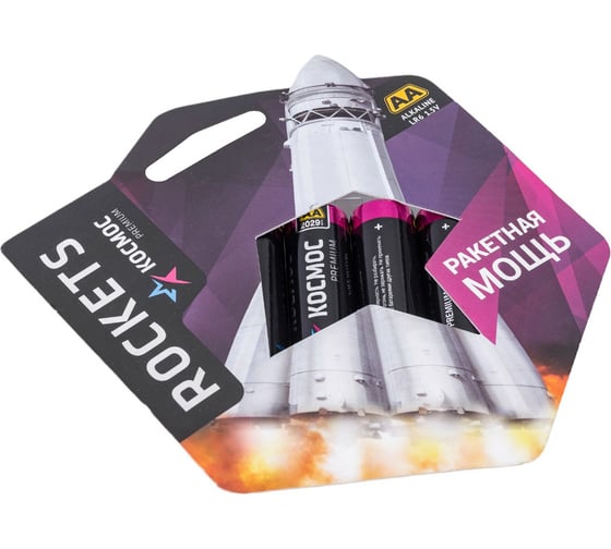 Батарейка пальчиковая Premium LR6 4шт КОСМОС KOSLR6ROCKETS4BL
