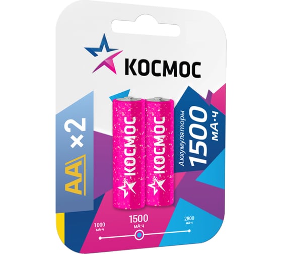 Аккумуляторные батарейки, R6 NI-MN BP-2 КОСМОС KOCR6NIMH (1500mA)
