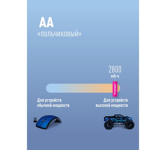Перезаряжаемые аккумуляторные батареи КОСМОС KOCR6NIMH2800MAH2BL