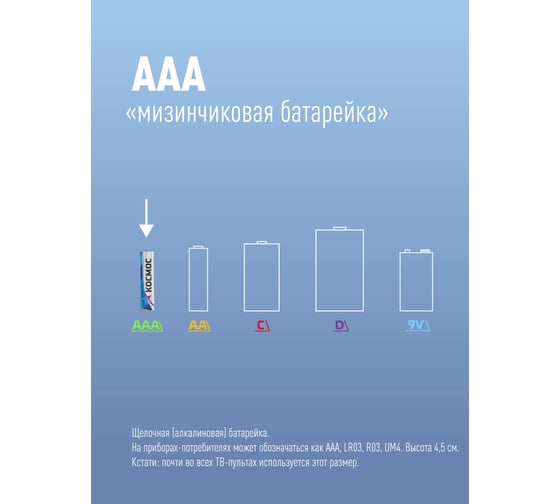 Батарейка LR LR03 BP-2 (2 шт; блистер) КОСМОС KOCLR032BL