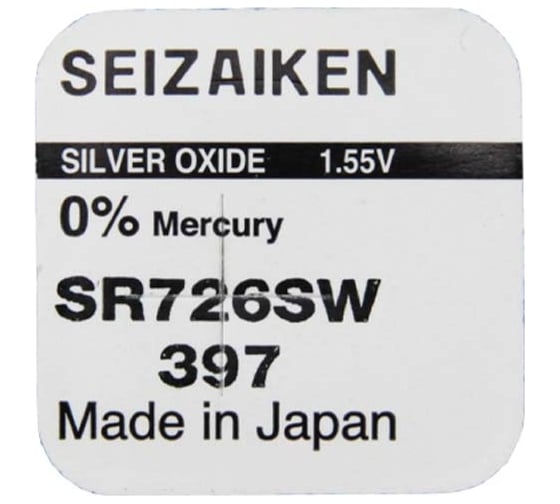 Батарейка SEIZAIKEN 397 (SR726SW) Silver Oxide 1.55V 27400397 1