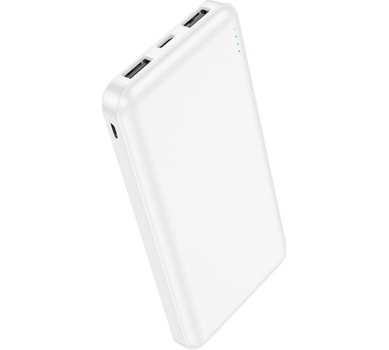 Внешний аккумулятор для телефона URM Powerbank (повербанк) 10000 mAh, HOCO J100, с разъемами USBx2, microUSB, USB Type-C, белый D01683 1