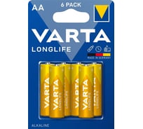 Батарейка Varta LONGLIFE LR6 AA BL6 Alkaline 1.5V (4106) 04106101436