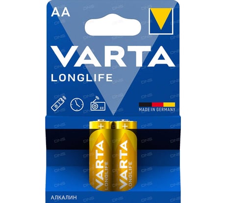 Батарейка Varta LONGLIFE LR6 AA BL2 Alkaline 1.5V (4106) 04106101412