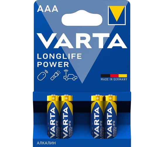 Батарейка Varta LONGLIFE POWER (HIGH ENERGY) LR03 AAA BL4 Alkaline 1.5V 04903121414 - выгодная цена, отзывы, характеристики, фото - купить в Москве и РФ