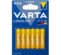 Батарейка Varta LONGLIFE LR03 AAA BL6 Alkaline 1.5V (4103) 04103101416