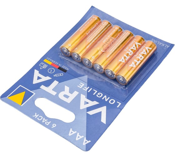 Батарейка Varta LONGLIFE LR03 AAA BL6 Alkaline 1.5V (4103) 04103101416