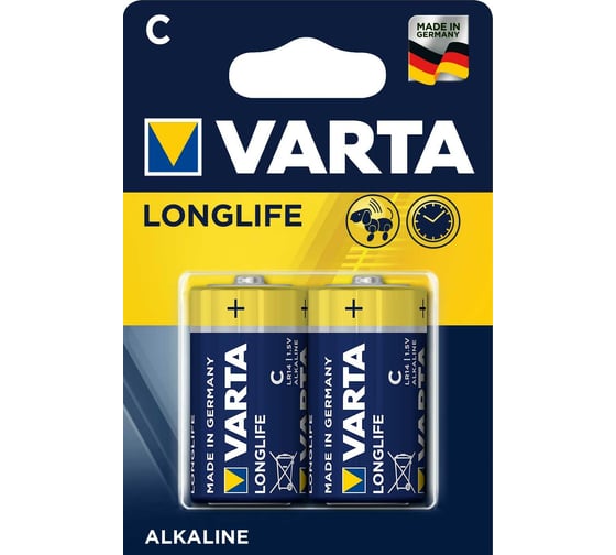 Батарейка Varta LONGLIFE LR14 C BL2 Alkaline 1.5V (4114) 04114101412