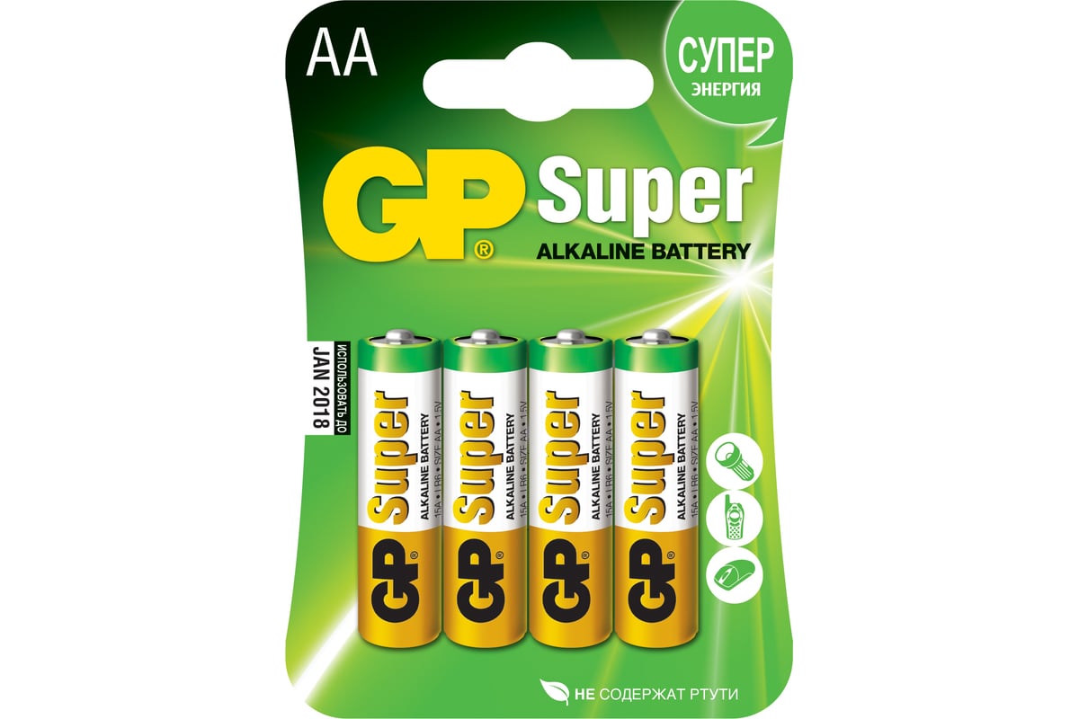  пальчиковая Super Alkaline LR6 4шт GP 15A-BC4/15A-CR4/15A .