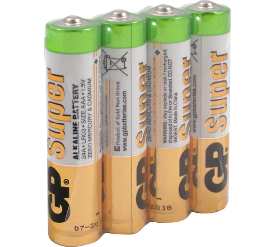 Батарейка Super Alkaline LR03 (4 шт; термоусадочная пленка) GP 24ARS-2SB4 1