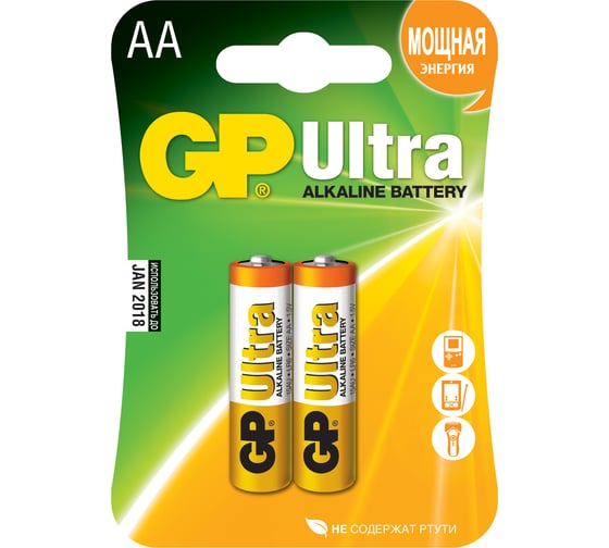 Алкалиновые батарейки GP Super Alkaline G-Tech АA, набор 2 шт. 15AA21-2CRSBC2 15497431