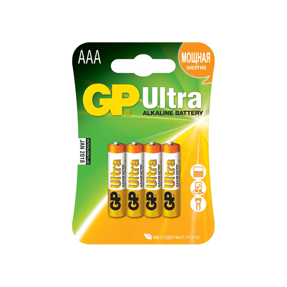 Батарейки GP ААА мизинчиковые алкалиновые Ultra Alkaline G-Tech, набор ...