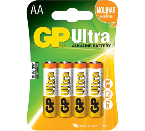 Пальчиковая батарейка Ultra Alkaline LR6 4шт GP 15AUGL-2CR4