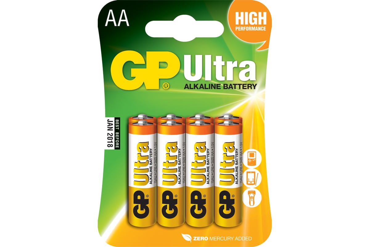 Пальчиковая батарейка Ultra Alkaline LR6 8шт GP 15AU/FT-2CR8 - выгодная ...