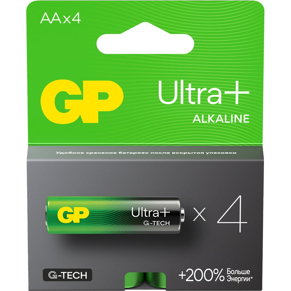 Щелочные батарейки GP Ultra Plus Alkaline типоразмера АА15AUPA21 G-TECH 4  шт. 1197 - выгодная цена, отзывы, характеристики, фото - купить в Москве и  РФ