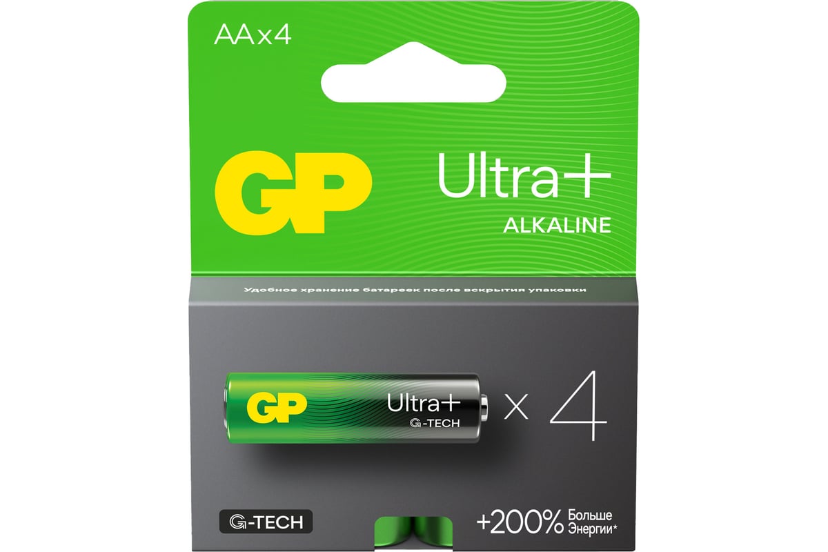 Щелочные батарейки GP Ultra Plus Alkaline типоразмера АА15AUPA21 G-TECH 4  шт. 1197 - выгодная цена, отзывы, характеристики, фото - купить в Москве и  РФ