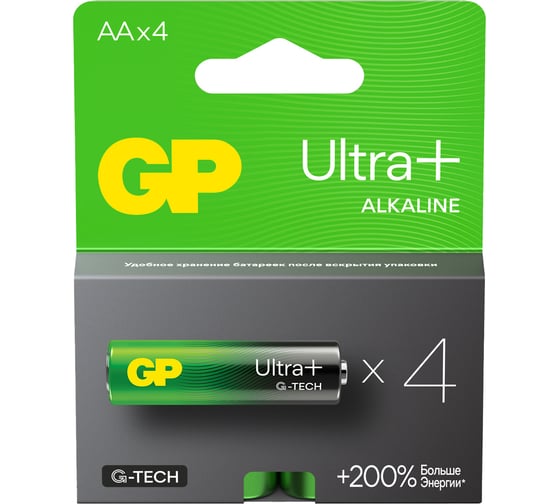 Батарейки GP АА пальчиковые алкалиновые Ultra Plus Alkaline, набор 4 шт (15AUPA21-BC4) 15497446