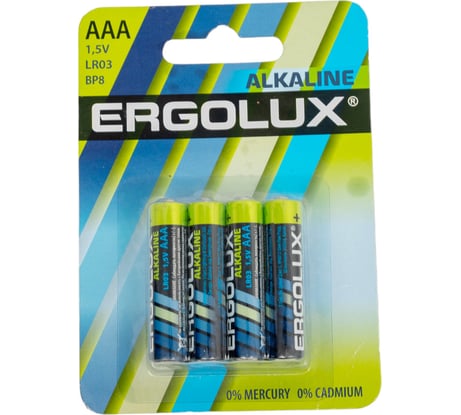 Батарейка Ergolux Alkaline BL8 LR03 (LR03 BP8, 1.5В), блистер 8 шт. 14814