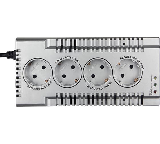 Стабилизатор SVEN VR-F1000 (≤320Вт, Вх.184-285V,4 × CEE7/4 (2*AVR, 2*сетевой фильтр) серебро SV-018818