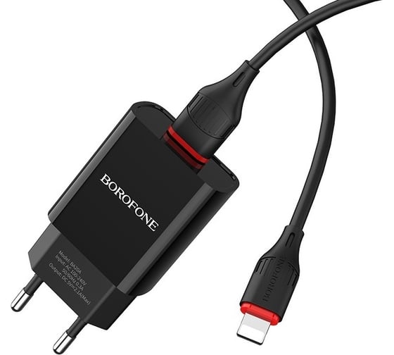 Сетевое зарядное устройство Borofone BA20A, 1хUSB-А + кабель AM-8pin Lightning, 1 м, черный 23752-BA20ABKI