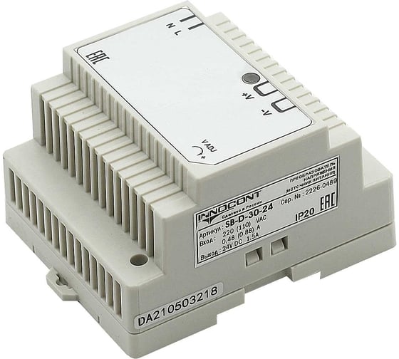 Блок питания INNOCONT -10 +50С, IP20, вход: 220VAC, 0.48А, выход: 30W, 24VDC, 1.5A, типы защиты: КЗ, перегрузка, перенапряжение SB-D-30-24