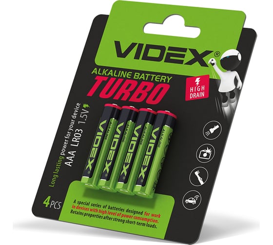 Элементы питания Videx lr3/aaa turbo 4 blister VID-LR3T-4BC