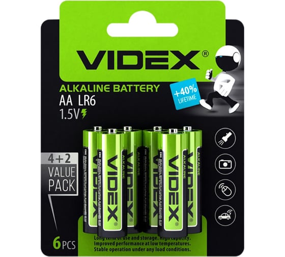 Элементы питания lr6/aa 6 blister card Videx VID-LR6-6BC 1