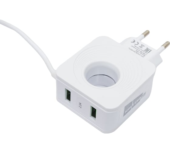 СЗУ More Choice 2USB 2.1A для Lightning 8-pin со встроенным кабелем и LED подсветкой NC48i White