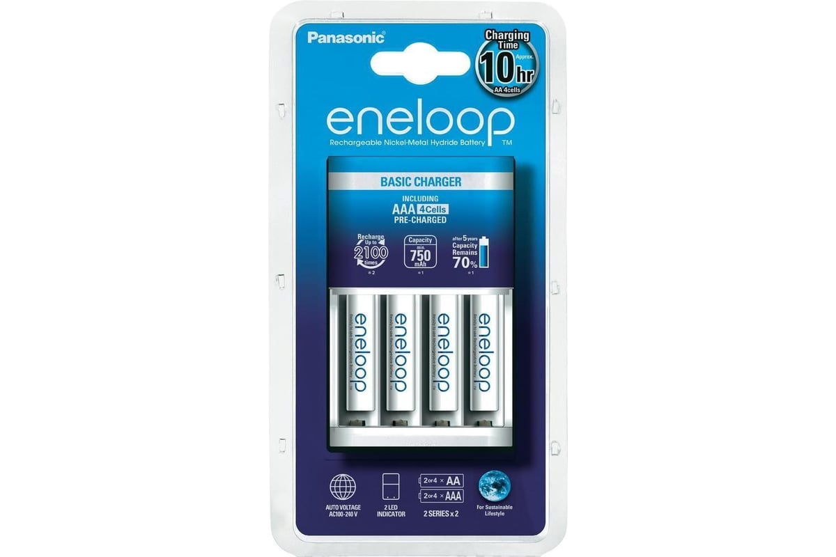 Зарядное устройство eneloop K-KJ51MCC04E Basic Charger для 2/4 AA, AAA +  4*AAA 750mAh Panasonic 5410853056690 - выгодная цена, отзывы,  характеристики, фото - купить в Москве и РФ