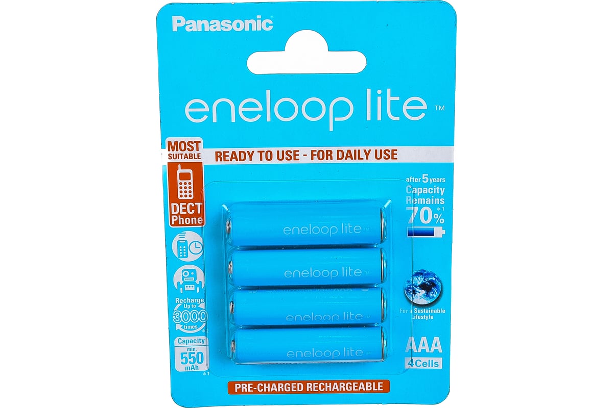 Аккумулятор R03 AAA eneloop lite Ni-MH 550mAh предзаряженный бл/4 Panasonic  5410853052760 - выгодная цена, отзывы, характеристики, фото - купить в  Москве и РФ